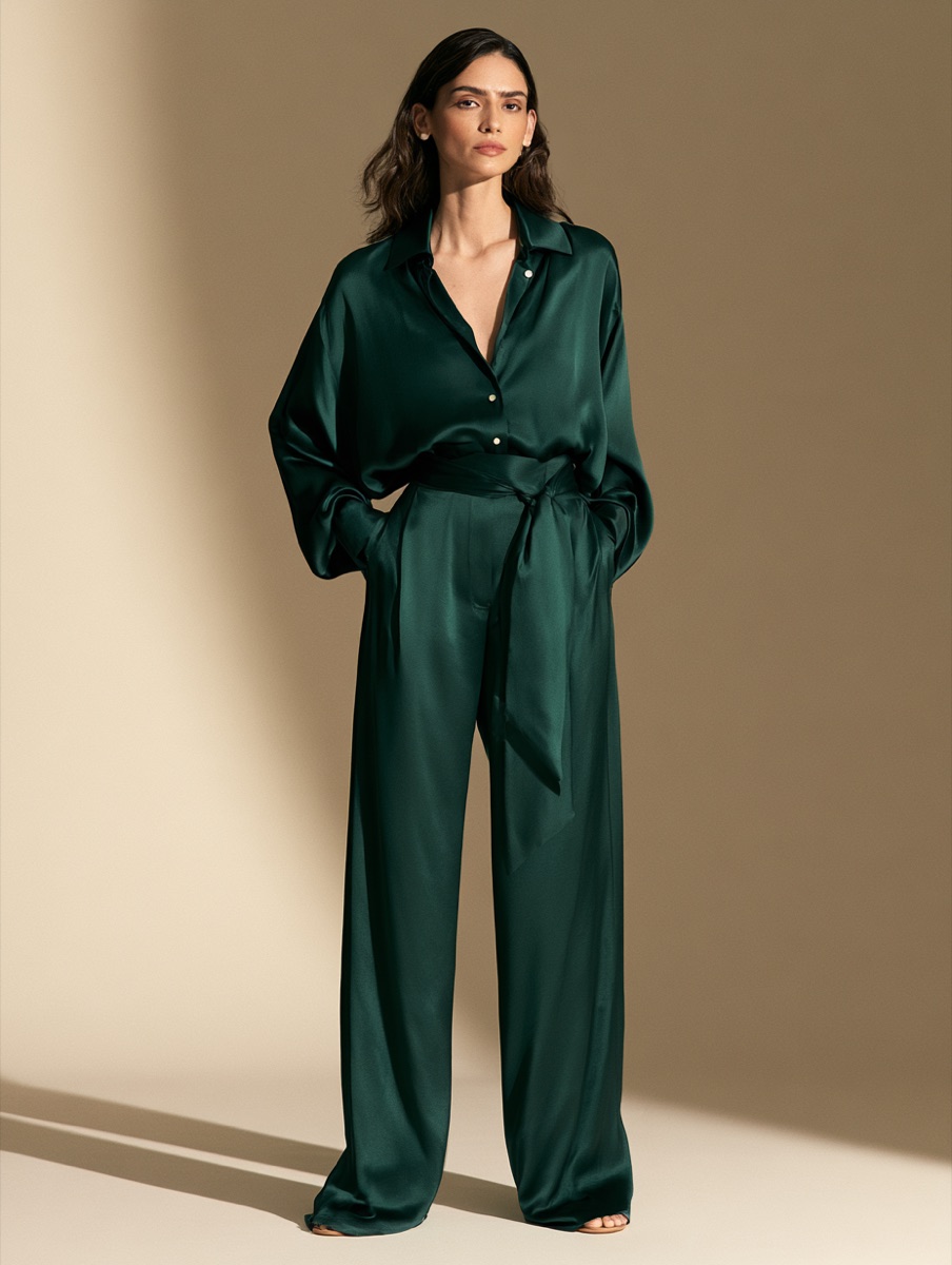 Sitara emerald liquid satin co-ord set